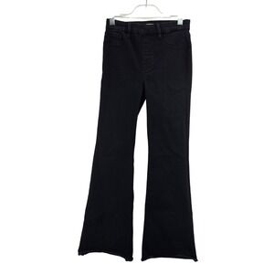 Good American Pull On Flare Jeans Black Power Stretch Raw Hem Mid Rise  Size M